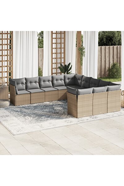 vidaxl Set canapele de gradina cu perne, 11 piese, bej, poliratan