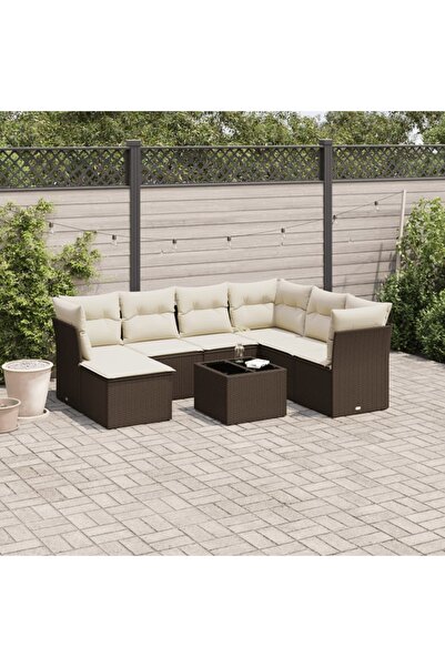vidaxl Set canapele de gradina cu perne, 8 piese, maro, poliratan