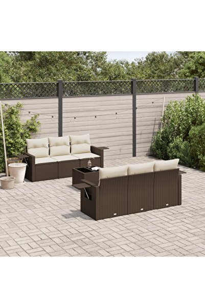 vidaxl Set canapele de gradina cu perne, 7 piese, maro, poliratan