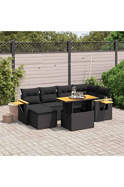 vidaxl Set canapele de gradina cu perne, 7 piese, negru, poliratan