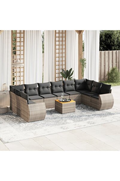 vidaxl Set canapele de gradina cu perne, 11 piese, gri, poliratan