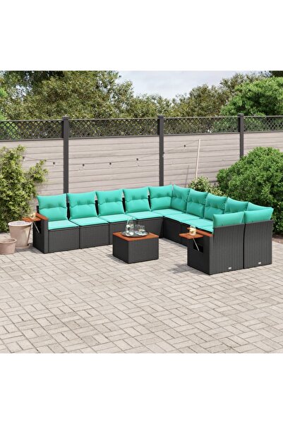 vidaxl Set canapele de gradina cu perne, 11 piese, negru, poliratan