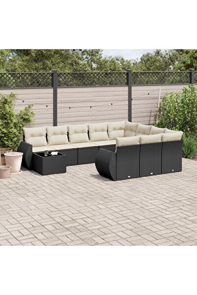 vidaxl Set canapele de gradina cu perne, 11 piese, negru, poliratan