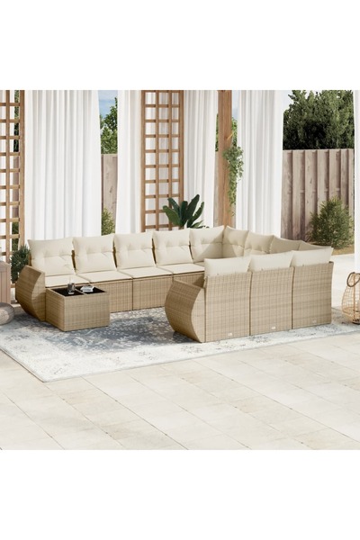 vidaxl Set canapele de gradina cu perne, 11 piese, bej, poliratan