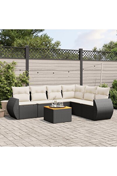 vidaxl Set canapele de gradina cu perne, 7 piese, negru, poliratan