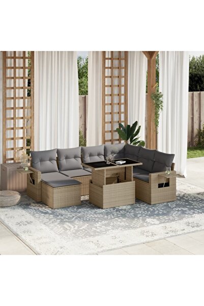 vidaxl Set canapele de gradina, 8 piese, cu perne, bej, poliratan