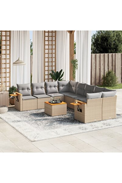 vidaxl Set canapele de gradina, 9 piese, cu perne, bej, poliratan