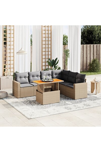 vidaxl Set canapele de gradina, 7 piese, cu perne, bej, poliratan