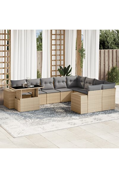 vidaxl Set canapele de gradina cu perne, 10 piese, bej, poliratan
