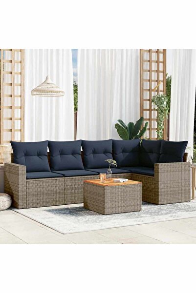 vidaxl Set canapele de gradina cu perne, 6 piese, gri, poliratan