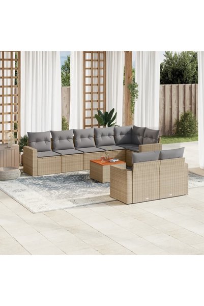 vidaxl Set canapele de gradina, 9 piese, cu perne, bej, poliratan