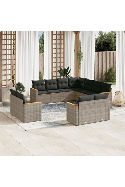 vidaxl Set canapele de gradina cu perne, 11 piese, gri, poliratan