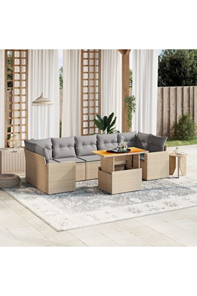 vidaxl Set canapele de gradina, 8 piese, cu perne, bej, poliratan