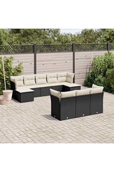 vidaxl Set canapele de gradina cu perne, 10 piese, negru, poliratan