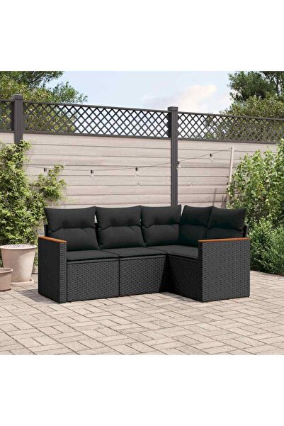 vidaxl Set mobilier de gradina cu perne, 4 piese, negru, poliratan