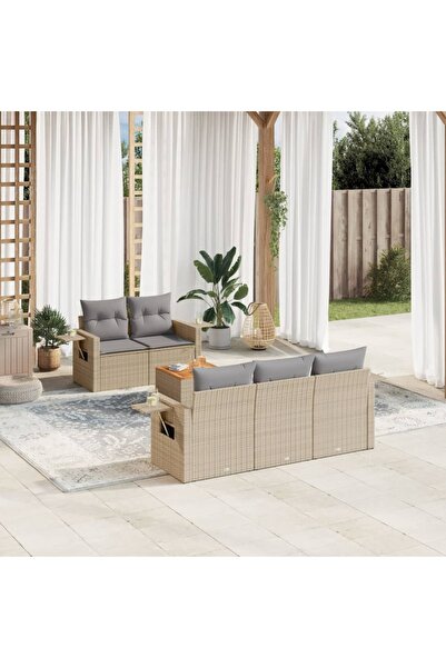 vidaxl Set canapele de gradina, 6 piese, cu perne, bej, poliratan