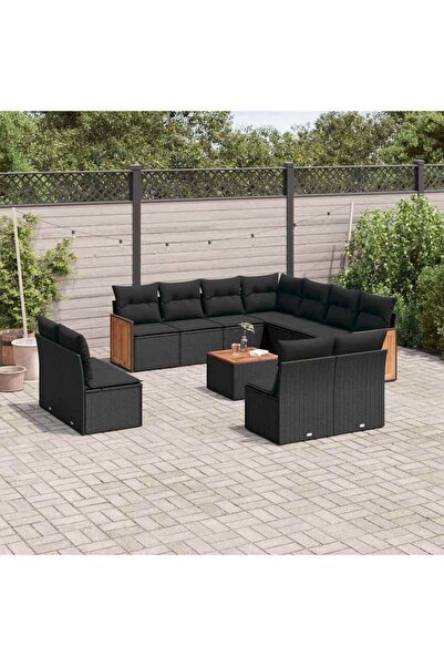 vidaxl Set canapele de gradina, 12 piese, cu perne, negru, poliratan