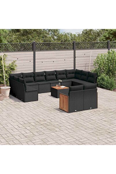 vidaxl Set mobilier de gradina cu perne, 13 piese, negru, poliratan