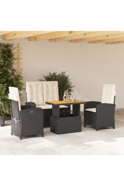 vidaxl Set mobilier de gradina cu perne, 4 piese, negru, poliratan