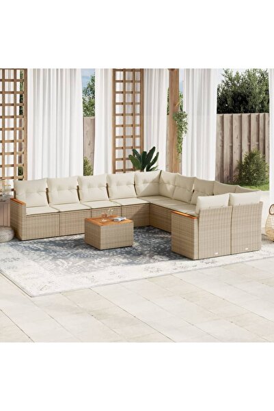vidaxl Set canapele de gradina cu perne, 11 piese, bej, poliratan
