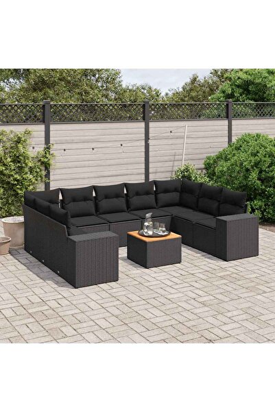vidaxl Set canapele de gradina cu perne, 10 piese, negru, poliratan