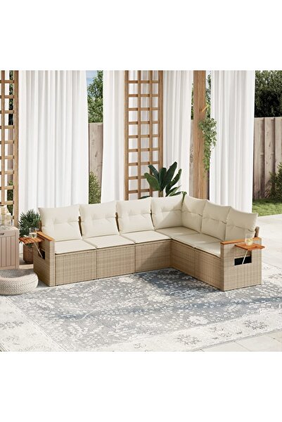 vidaxl Set canapele de gradina cu perne, 6 piese, bej, poliratan