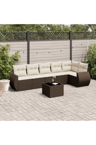 vidaxl Set canapele de gradina cu perne, 7 piese, maro, poliratan