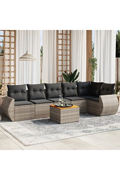 vidaxl Set canapele de gradina, 7 piese, cu perne, gri, poliratan