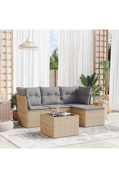 vidaxl Set canapele de gradina cu perne, 5 piese, bej, poliratan