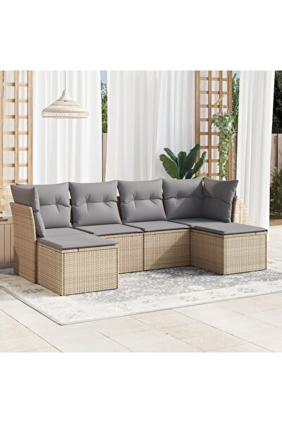 vidaxl Set canapele de gradina cu perne, 6 piese, bej, poliratan