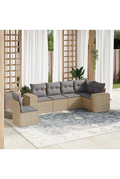 vidaxl Set canapele de gradina cu perne, 6 piese, bej, poliratan