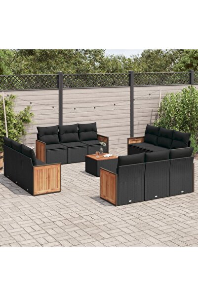 vidaxl Set mobilier de gradina cu perne, 13 piese, negru, poliratan