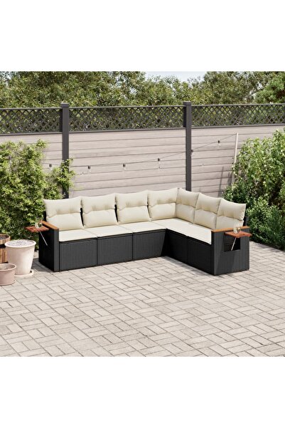 vidaxl Set mobilier de gradina cu perne, 6 piese, negru, poliratan