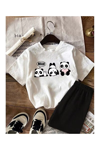 Massgai Dječji set majica i šortsa sa printom Hello Pandas, 100% pamuk