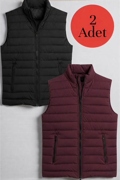 Gameyal 2 Pieces Men's Quilted Lined Double Pocket Inflatable Vest