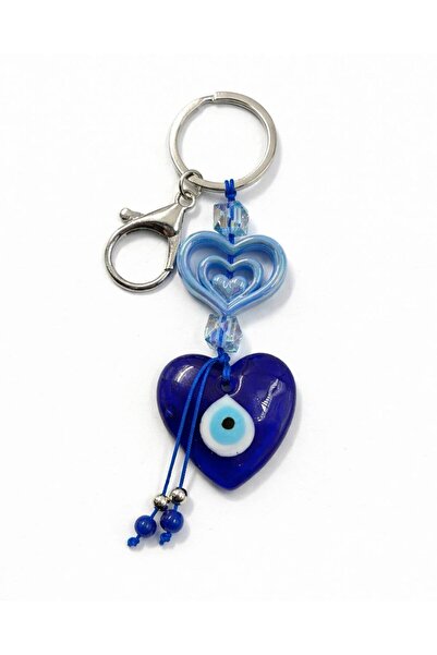 MD Moda Accessories Nazar Boncuklu Kalp Figürlü Anahtarlık – Mavi Cam Kalp Ça...