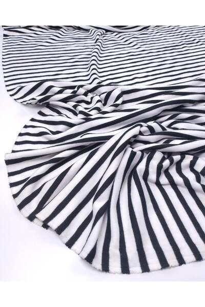 Kumaş Parça Black and White Striped Interlock Knitted Fabric Lightweight Soft...