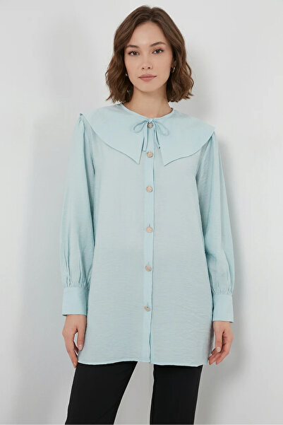 buğrahayalin Women's Baby Collar Viscose Turquoise Tunic