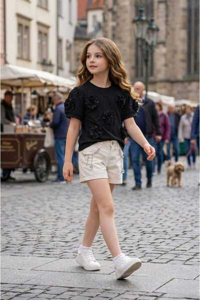 zavera for kids Set de două piese pentru fete, pantaloni scurți cu detalii di...