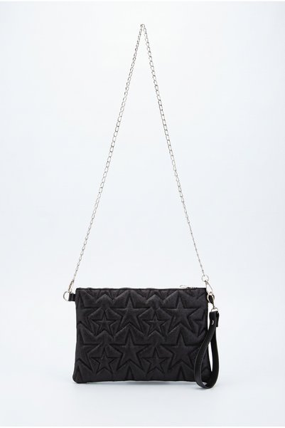 Belinabag Star Stitched Clutch Star Women's Bag Silvery Black Chain Width27 Length19