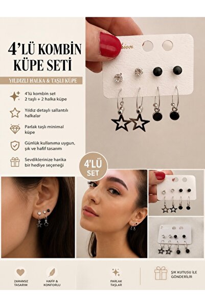ELUNE İSTANBUL & Milano Black Star Dangle Hoop Earrings and Minimal Multiple ...