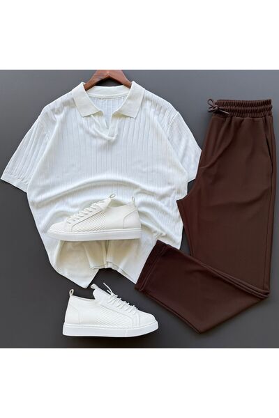 Beylerce Tricou tricotat cu guler tip asistentă + Pantaloni tricotati, set di...