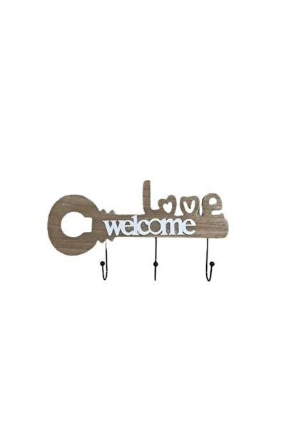 OEM Wall Hanger with 3 Arms in Key Shape, Wood and Metal, 35*18 cm