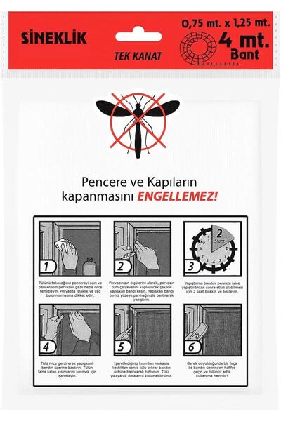 Genel Markalar Tek Kanat Pratik Sineklik, 0.75 m x 1.25 m Tül, Kapı & Pencere...