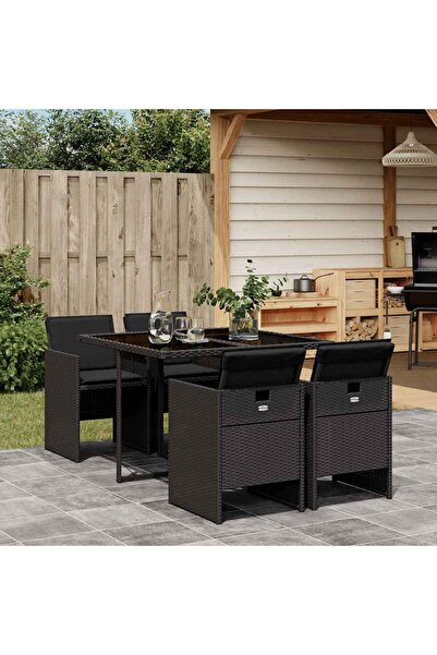 vidaxl Set mobilier de gradina cu perne, 5 piese, negru, poliratan