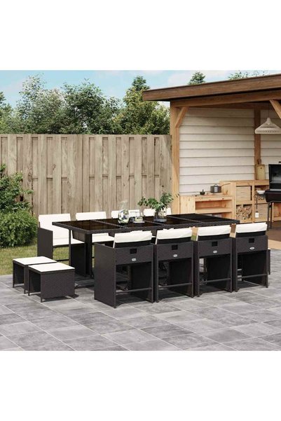 vidaxl Set mobilier de gradina cu perne, 13 piese, negru, poliratan