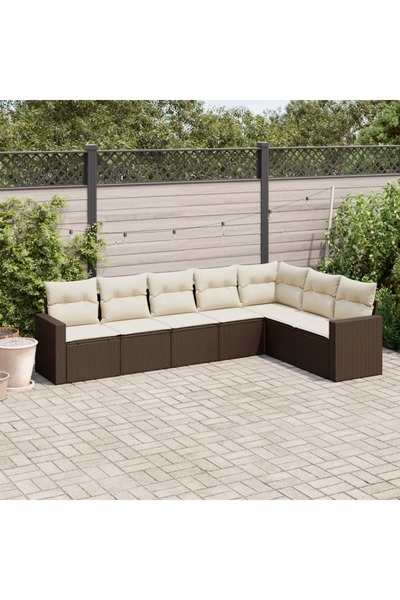 vidaxl Set canapele de gradina cu perne, 7 piese, maro, poliratan