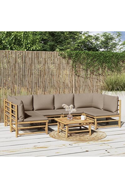 Concept Set mobilier de grădină cu perne gri taupe, 7 piese, bambus