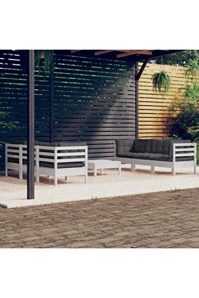 vidaxl Set mobilier gradina cu perne antracit, 7 piese, lemn masiv pin