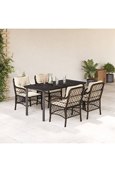vidaxl 5-piece garden furniture set with cushions, brown, polyrattan
